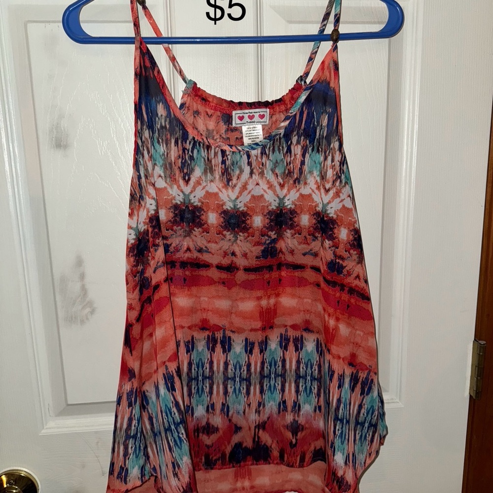 Trixxi Pink and Blue Asymmetrical Sleeveless Camisole